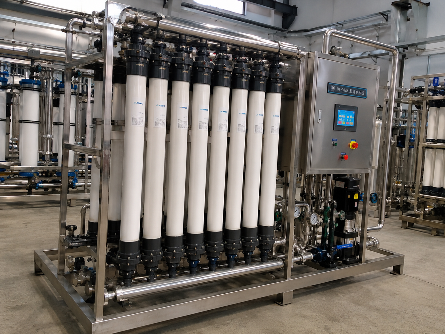 RO and UF Blending System A diagram showing water streams from RO and UF systems blending together