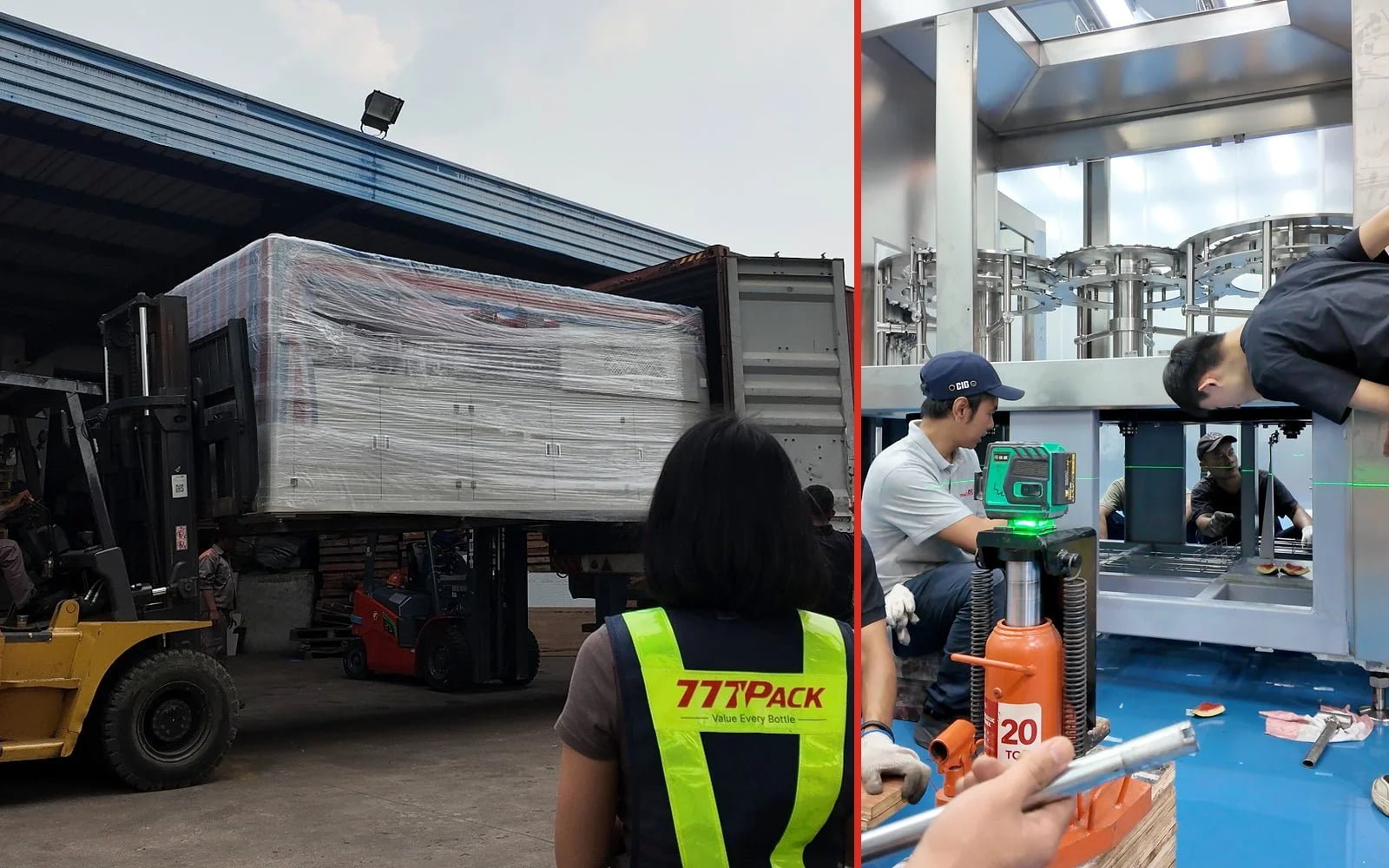 777Pack coordinating bottling equipment unloading for an Indonesian customer project