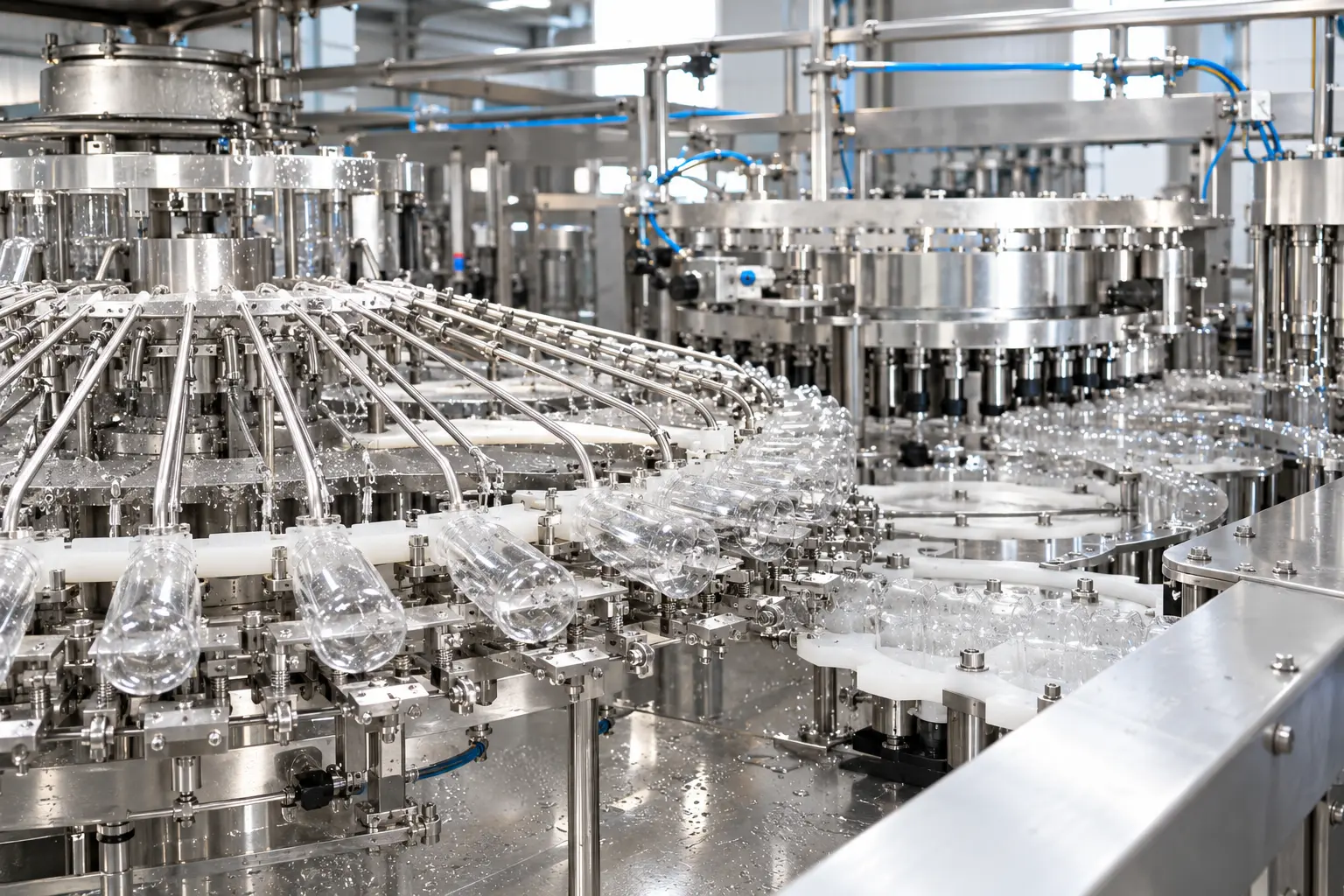 PET bottle rinsing section of a carbonated drink filling machine