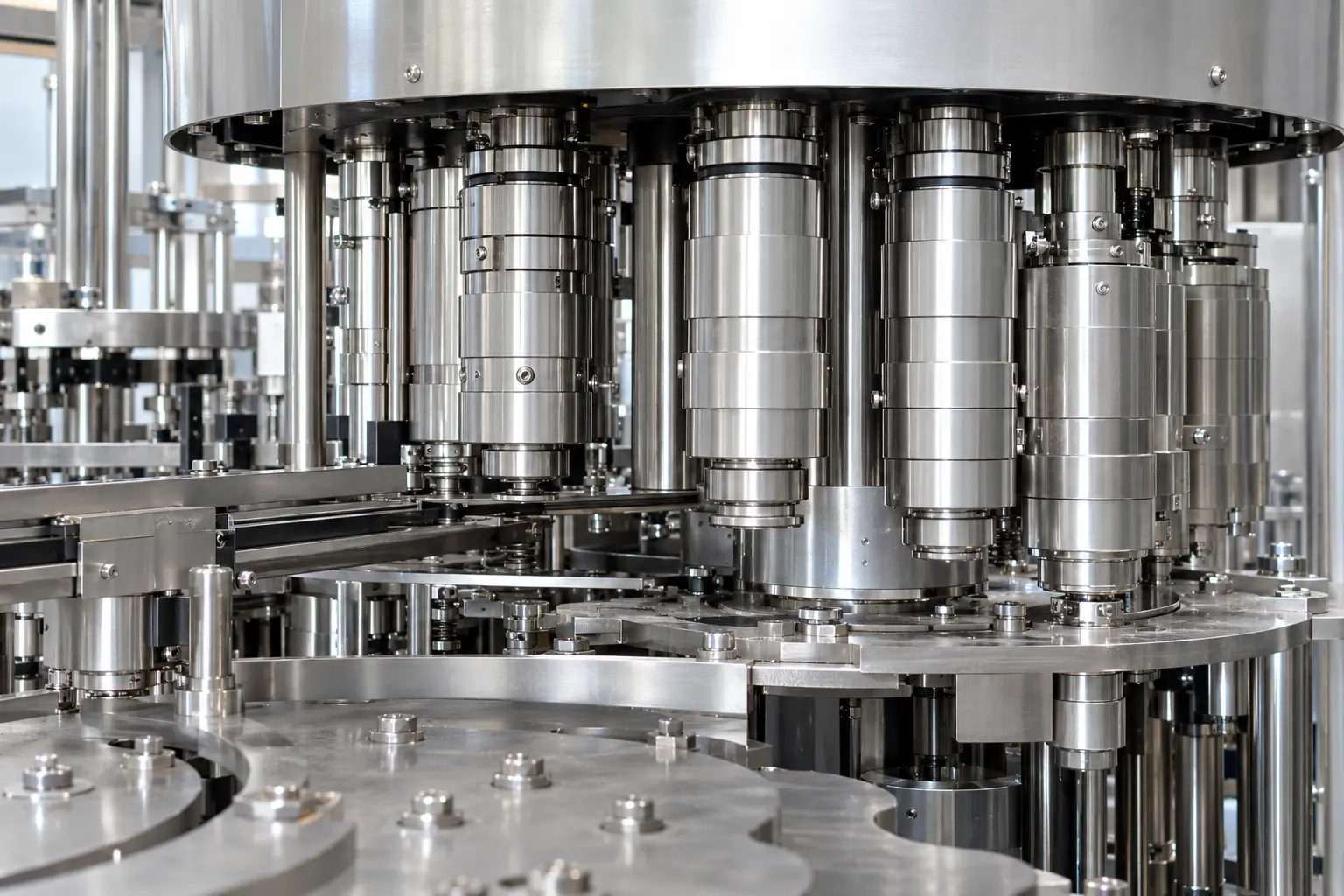 PET bottle capping heads on a carbonated drink filling machine