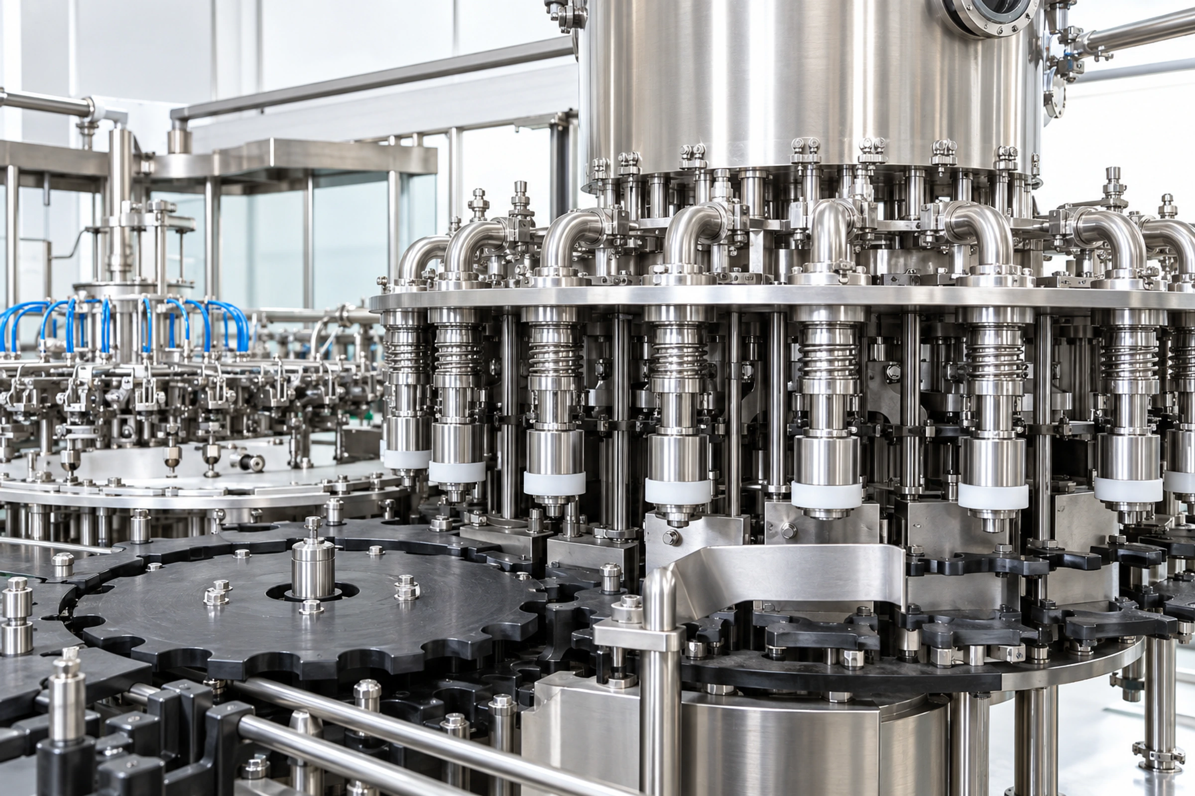 Rotary hot filling valve assembly for PET juice and tea bottles