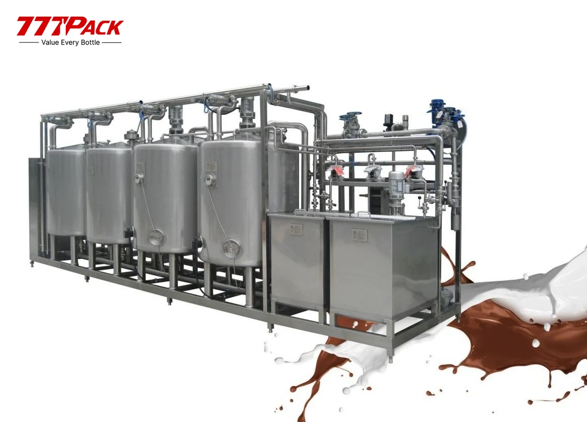 Multi-tank CIP cleaning system with pumps, pipework and control cabinet
