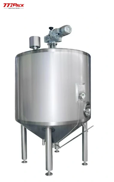 Stainless-steel fermentation tank with top-mounted agitator and conical base