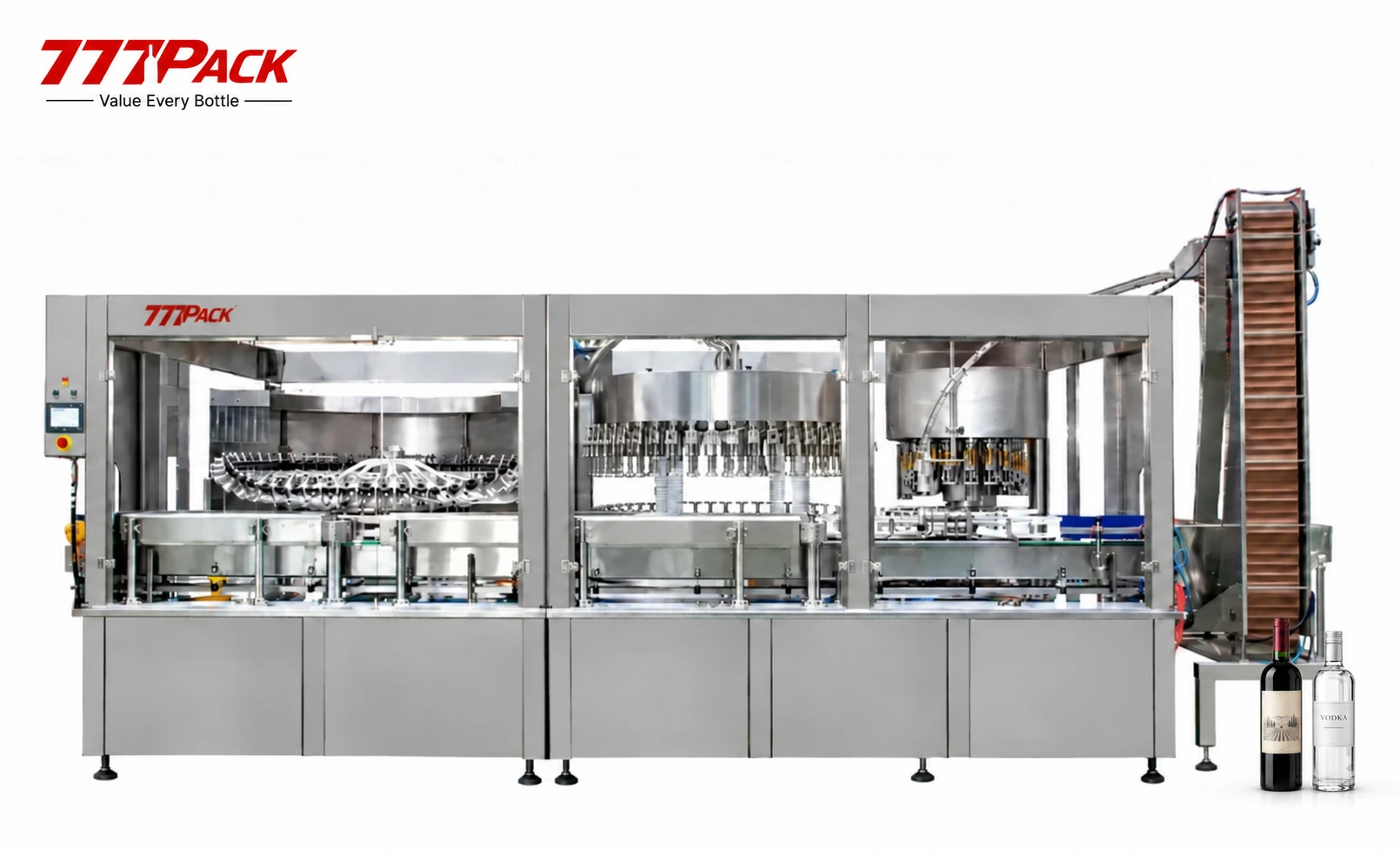 Glass bottle wine and vodka rinsing filling and aluminum-cap closing machine