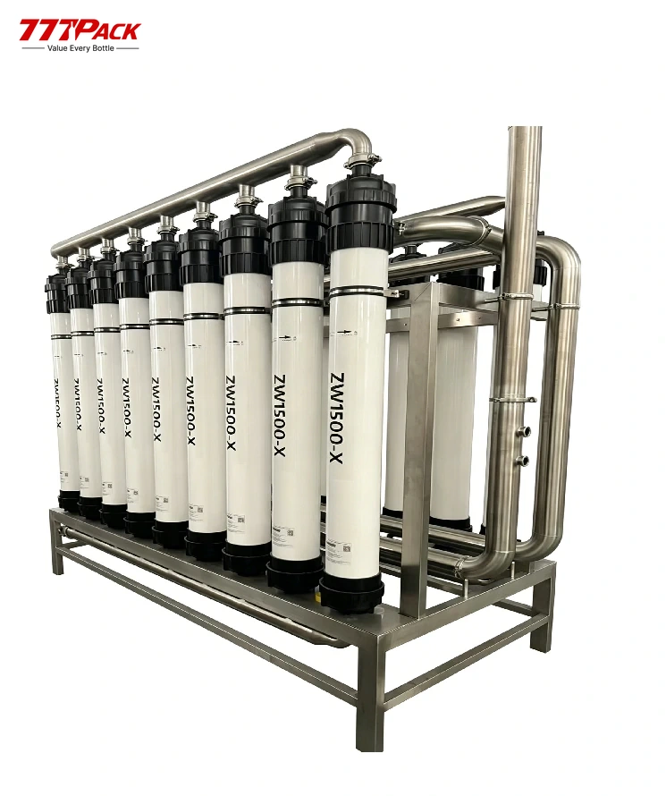 Hollow-fiber ultrafiltration skid with vertical membrane modules