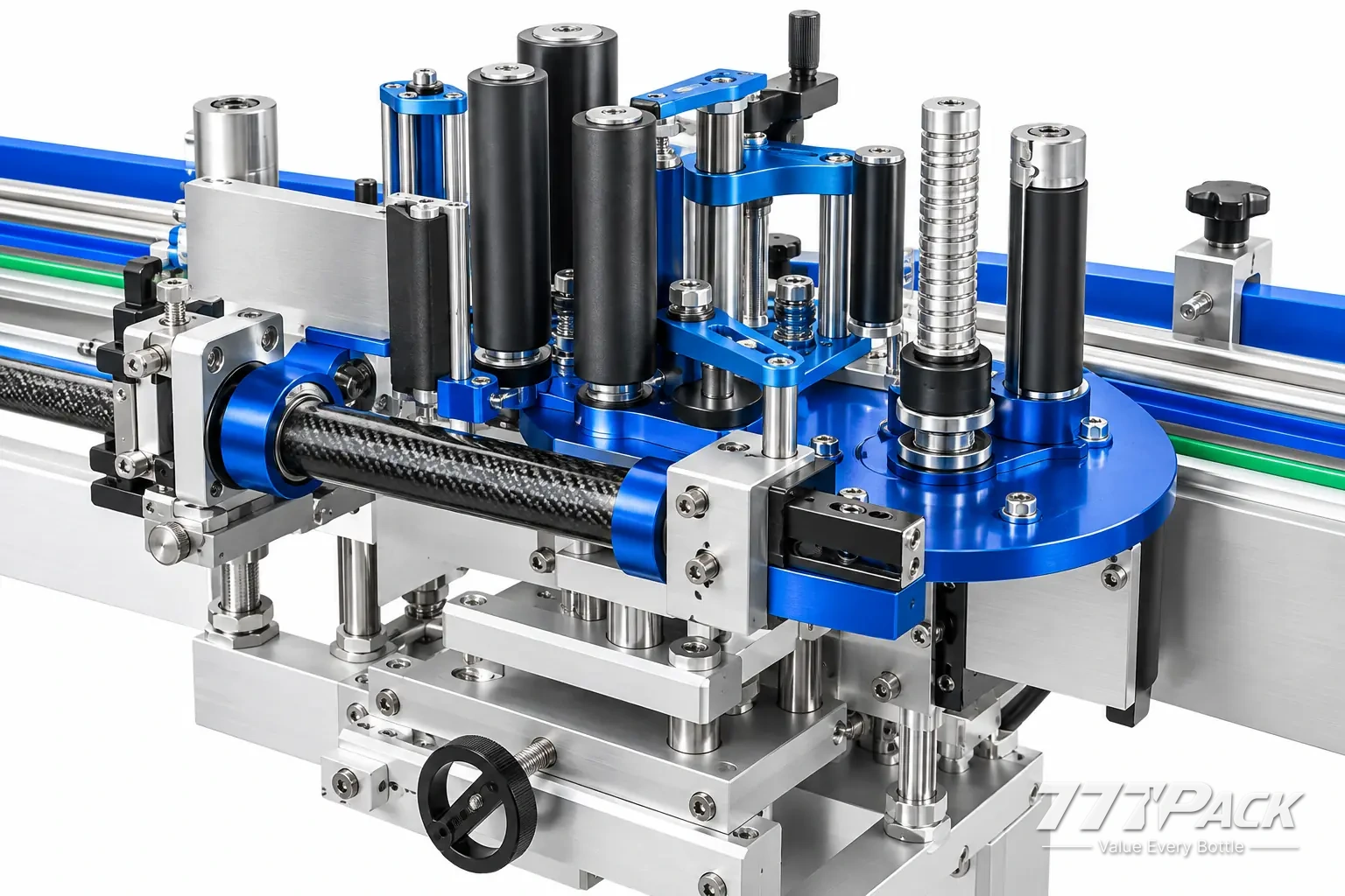 Carbon-fiber swing rod and label-feed components on the CY-060 round bottle labeling machine