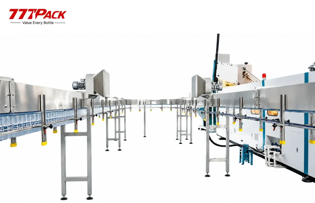 Empty PET bottle air conveyor with curved neck-guided transfer sections and blower units
