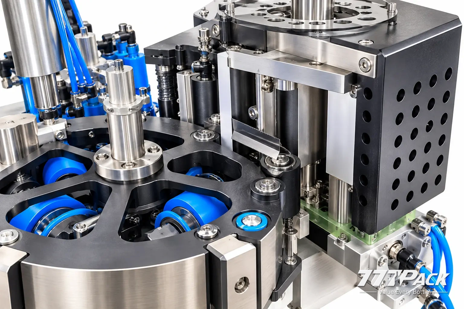 Precision ceramic glue drum and label cutting mechanism for OPP labeling